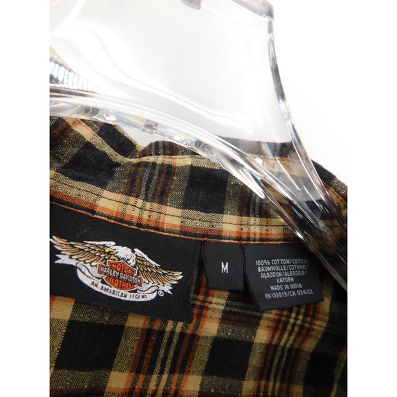 Harley Davidson Plaid Western Short Sleeve Shirt Embroidered Back Mens M - Picture 4 of 5